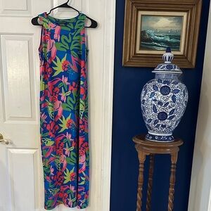 Women’s Katherine Sleeveless Floral Blue Colorful Tropical Maxi Dress Size XS
